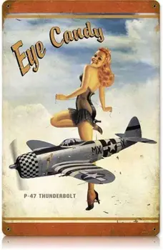 P - 47 Göz Şeker-Pin-Up Kız Metal Vintage Tabela Tabela 12X16 inç