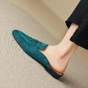 Kadın Katır Terlik Klasik Tarzı Basit düz ayakkabı Koyun Süet Yuvarlak Ayak Katır İlkbahar Sonbahar Kadınlar Flats Açık Terlik