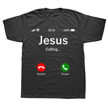 İsa Çağırıyor erkek t-shirtü Hıristiyan Kadın Tee Hediye Komik Mesih Tanrı Telefonu Yeni Gelenler Moda Namaz T Shirt Yaz Tees