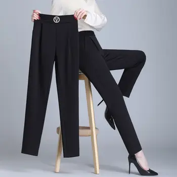 Banliyö Tarzı Katı Takım Elbise Pantolon Kadınlar için Bahar Sonbahar Örtüsü Yüksek Bel Rahat Gevşek harem pantolon Ofis Bayan Gerekli T81