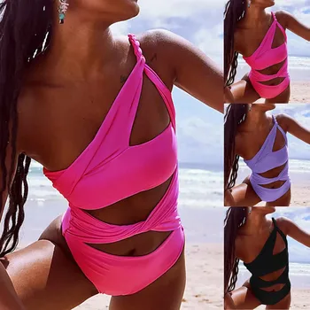 Bir Omuz Bandeau Bikini Mayo Kadınlar Tek Parça Mayo 2023 bikini seti Yaz Plaj Mayo Bodysuit Mayo