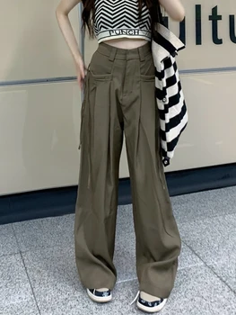Bahar Kore Moda Gevşek Vintage Pantolon Kadınlar Yüksek Bel Geniş Bacak Sweatpants Kadın Düz Rahat Streetwear Pantolon 2023 Yeni