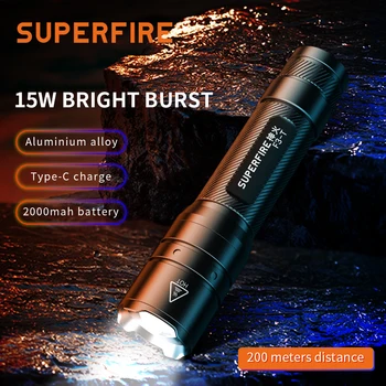 SuperFire F3 - T Taşınabilir El Feneri Yüksek güç LED El Feneri USB-C Şarj Edilebilir Vurgulamak Açık Kamp Balıkçılık Aydınlatma