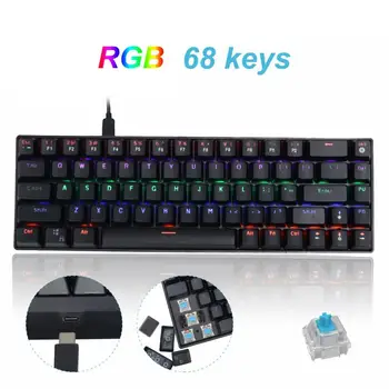 DK68 Mekanik Klavye Mavi Aks Karışık arkadan aydınlatmalı tuş Takımı Su Geçirmez 68 Tuşları Tip-C Kablolu Oyun Oyuncu Klavye Bilgisayar için