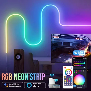 DIY TV arkaplan ışığı RGBIC Neon ışık WİFİ Neon ip ışık APP kontrolü müzik senkronizasyonu oyun oturma odası yatak odası dekorasyon 12/24V