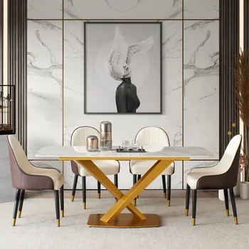 Sinterlenmiş taş yemek masası, Carrara beyaz renk, Modern Yemek masası ile katı Altın Karbon Çelik taban 63