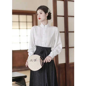 Zarif Kadın İki Adet Setleri Yeni Çin Tarzı Vintage Hanfu Rahat Ofis Bayan Gömlek Peri Y2K Etekler Kadın Kıyafetleri 2023