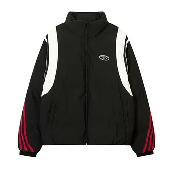 Erkek Kış Parka Patchwork Renk Nakış Kalınlaşmak pamuklu ceket Yastıklı Rüzgarlık Ceket Unisex Dış Giyim