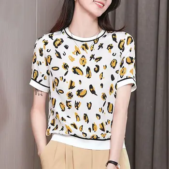 Moda O-boyun Baskılı Tüm Maç şifon bluz Kadın Giyim 2023 Bahar Yeni Gevşek Casual Kazaklar Kısa Kollu Kore Gömlek