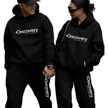 2023 Discovery Channel erkek Kazak + Sweatpants Seti Sonbahar Kış Sıcak spor giyim seti erkek Sokak Moda Hoodie