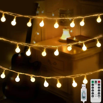 Küre dize ışıkları Açık, 40/ 80 LEDs perili dizi lamba USB Powered 8 Modları Su Geçirmez Noel Peri ışıkları Uzaktan Kumanda ile