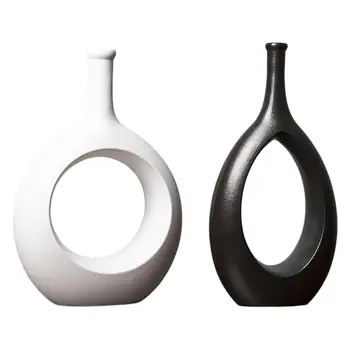 İskandinav tarzı seramik vazo, içi boş tasarım ışık lüks minimalist saksı