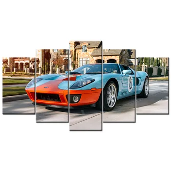 Çerçeve HD Baskılı 5 Parça Modüler Ev Dekor Duvar Sanatı Ford GT Supercar Resimleri Tuval Duvar Sanatı Ev Dekor için