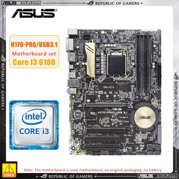 LGA 1151 Anakart kiti ASUS H170-PRO/USB3.1 Çekirdek i3-6100 cpu Intel H170 Anakart 4×DDR4 64GB VGA HDMI PCI-E 3.0 ATX