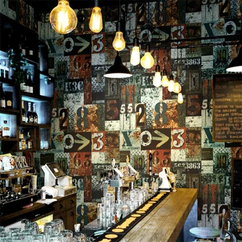 Vintage nostaljik endüstriyel tarzı dijital mektup metal levha duvar kağıdı kişiselleştirilmiş vintage otel bar barbekü dükkanı duvar kağıdı
