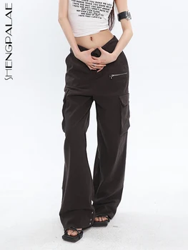 SHENGPALAE Amerikan Düz Renk Pantolon Yüksek Bel Rahat Sokak Düz Spor Geniş Bacak Pantolon kadın 2023 Yaz Yeni 5R2510