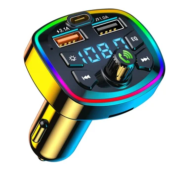 PD20W Araba Bluetooth 5.0 Şarj FM Verici Tip-C Çift USB QC3. 0 Renkli ortam ışığı çakmak MP3 Müzik Çalar