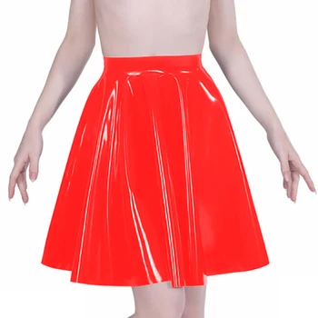 Seksi Kadınlar Parlak Suni Deri Etek Övgüler Dans Clubwear PVC Parlak Kısa Etekler Streetwear Yüksek Bel Alevlendi A-Line Mini Etek
