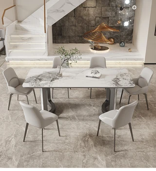 minimalist gri çelik tabaka masa modern basit dikdörtgen restoran tasarımcı high-end masa ve sandalye kombinasyonu
