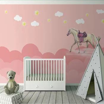 Özel 3D Karikatür Duvar Kağıdı Pembe Karikatür çocuk Yatak Odası Zemin Yatak Odası Duvarları İçin Duvar Kağıdı Papel De Parede Tapety Fresk