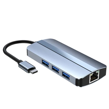 6-İn-1 USB C Hub Yerleştirme İstasyonu Tipi C USB HUB USB3.0 RJ45 1000Mbps SD TF kart okuyucu PD 100W Şarj Cihazı HDMI Uyumlu
