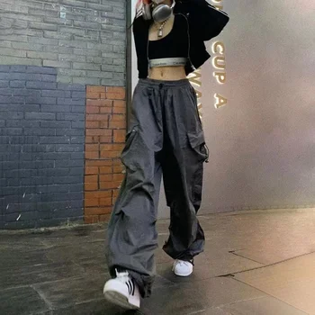 Sokak Moda Cep Kargo Pantolon Kadın Gevşek Yüksek Bel İnce Sweatpants Tüm Maç Kore Tarzı Tembel Ve Yakışıklı Pantolon