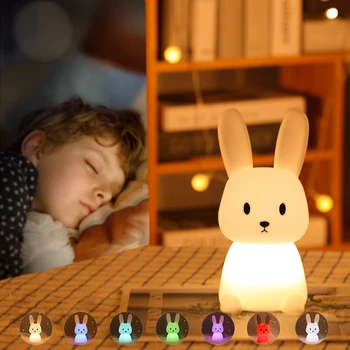Tavşan Silikon LED Gece Lambası USB Şarj Edilebilir Renkli Renk Değiştirme Lambası Dokunmatik Sensör Odası Dekor Hediye Çocuklar Çocuklar için