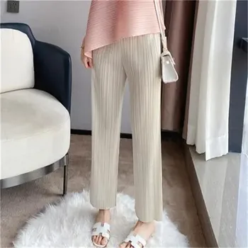 Kadın Giyim Miyake issey Miyake Pilili pantolon Bayan Yaz 2023 Yeni Yüksek Belli Pantolon Vahşi Düz Renk Gevşek Düz Geniş Bacak Pantolon