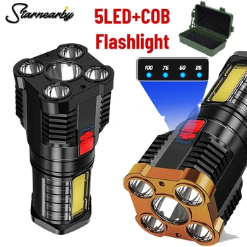4 / 5LED COB El Feneri Güçlü Fener USB şarj edilebilir çalışma lambası Yürüyüş Gece Balıkçılık için Kendini savunma meşale ışık Fener