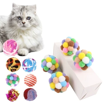 Pet Oyuncak Renkli El Yapımı Kabarık Topları Yavru Oyuncak Peluş Çan Topları Oyuncak Gıcırtılı Topları Oyuncak İnteraktif Pet Aracı