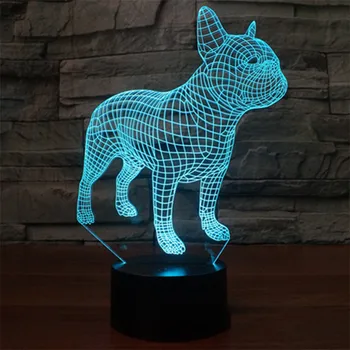 Komik fransız Bulldog 3D lamba LED gece lambası aksiyon figürü 7 renk dokunmatik masa dekorasyon ışık optik Illusion