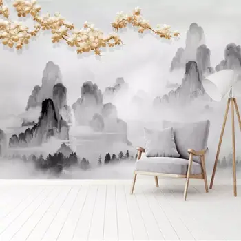 beibehang Özel duvar kağıdı 3d duvar Yüksek dereceli atmosfer yeni Çin klasik mürekkep manzara altın kanepe arka plan duvar kağıdı