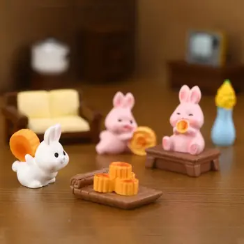 Çin Tarzı Sonbahar Ortası Festivali Mooncake Küçük Beyaz Tavşan noel dekoru Bebek Gri Ay Tavşan Pasta DİY Minyatür Figürler
