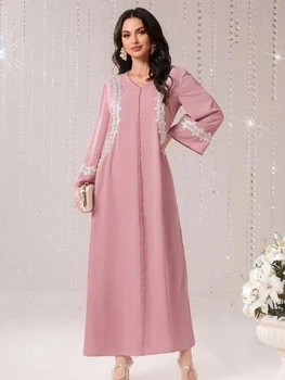 Bayram Müslüman Kadınlar Gevşek Elbise Fas Parti Elbiseler Ramazan Abayas V Boyun Dantel Kaftan Kaftan Zarif Vestidos Dubai Arap Türkiye