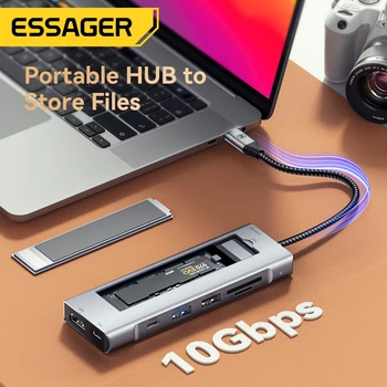 8-in-1 USB Hub Disk Depolama Fonksiyonu İle USB Tip-c HDMI Uyumlu Dizüstü bilgisayar dok istasyonu Macbook Pro Air İçin M1 M2