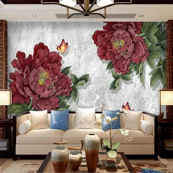 Özel 3D Modern Duvar Kağıdı Pembe Şakayık Çiçek Kelebek Arka Plan Duvar Kağıdı Yatak Odası Duvarları İçin Papel De Parede Ev Dekor