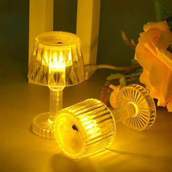 2 adet Mini Led masa lambası Kristal Elmas Başucu Lambası Şeffaf Kabuk Gece Işıkları Masaüstü Süsler Küçük Masa Lambası Dekor