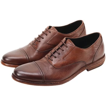 Ingiliz Retro Oxford Ayakkabı Erkekler Hakiki Deri İş rahat ayakkabılar Su Yıkama Tüm İnek Derisi El yapımı Dikiş Goodyear Ayakkabı Erkek