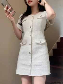 2023 Yaz Gömlek Elbise Moda Kadınlar Şık Kore Japonya Tarzı Kız Elbise Ofis Bayan İş Sevimli Düğme Cepler Kadınsı Elbiseler