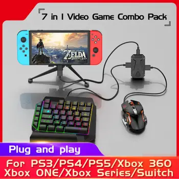7 İn 1 Oyun Klavyesi Ve Fare Combon RGB Arkadan Aydınlatmalı Tek Elle Tuş Takımı Fareler Dönüştürücü Adaptör Seti PS4 PS5 N Anahtarı