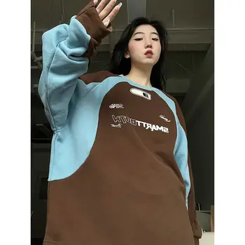 Vintage Y2k Kazak Streetwear Kadınlar Boy Estetik Kore Tarzı Kazak Kalça Tasarımcı Hoodies Kpop moda üst giyim
