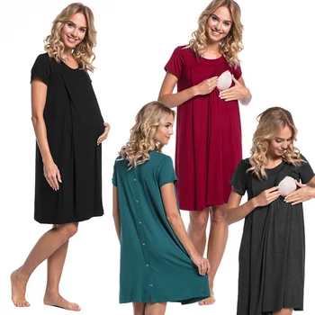 Hamile elbisesi Hastane Gecelik Hamile Kadınlar Hemşirelik Kıyafeti Rahat Kısa Kollu Emzirme Kıyafeti