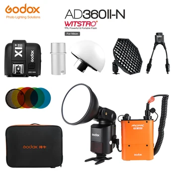 Godox AD360II-N TTL Güçlü Speedlite Flaş + PB960 Güç Paketi Turuncu veya Siyah + X1T-N TTL Verici + Softbox + Taşıma Çantası Kiti