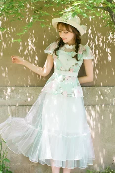 Prenses tatlı lolita Şeker Yağmur uzun kollu çiçekli elbise Şifon elbise C22AB7100