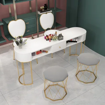 İskandinav tırnak masaları Modern Minimalist Tek ve Çift manikür masaları Tasarımcı manikür masası Sandalye Seti Profesyonel tırnak masası