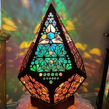 Büyük Kutup yıldızı Zemin Lambası Ahşap Led Gece Lambası Sanat El Sanatları Renkli elmas Bohemian ışıkları dekoratif masa lambaları Ev Dekor