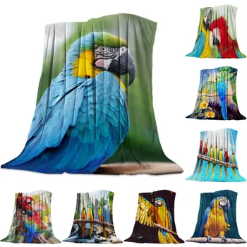 Papağan Atmak Battaniye Portre Mavi Amerika Papağanı Kuş Ev Dekoratif Kabarık Yumuşak Sıcak Pazen Peluş Battaniye Yatak Kanepe Kanepe