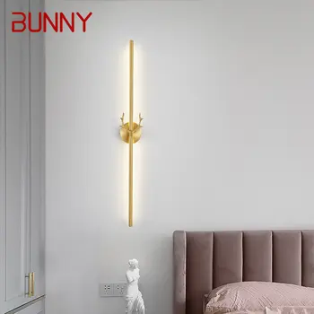 TAVŞAN Modern Altın LED 3 Renk Şerit Duvar Lambası Özel Yaratıcı Bakır Aplik ışık Koridor Yatak Oturma Odası Dekor