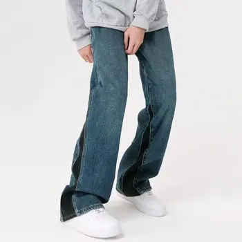 2023 Kore Moda Patchwork Vintage Baggy Erkek Kot Pantolon Zarif Düz Rahat Pamuklu Kadın Kot Pantolon Vetement Homme