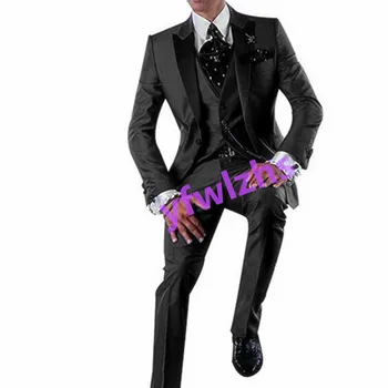 Özelleştirilmiş Tepe Yaka erkek Takım Elbise Ceket Blazers Cadılar Bayramı Kostüm Zarif Lüks Erkek Takım Elbise Düğün İçin Üç Parçalı Set 217